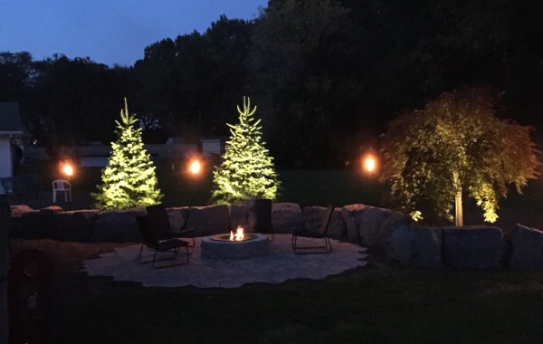 Backyard Fire Pit and Dolomite Wall